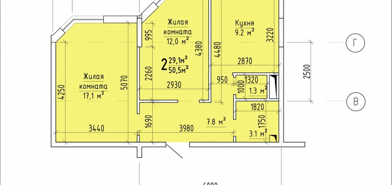 Двухкомнатная квартира 50,5 кв.м. г. Тирасполь